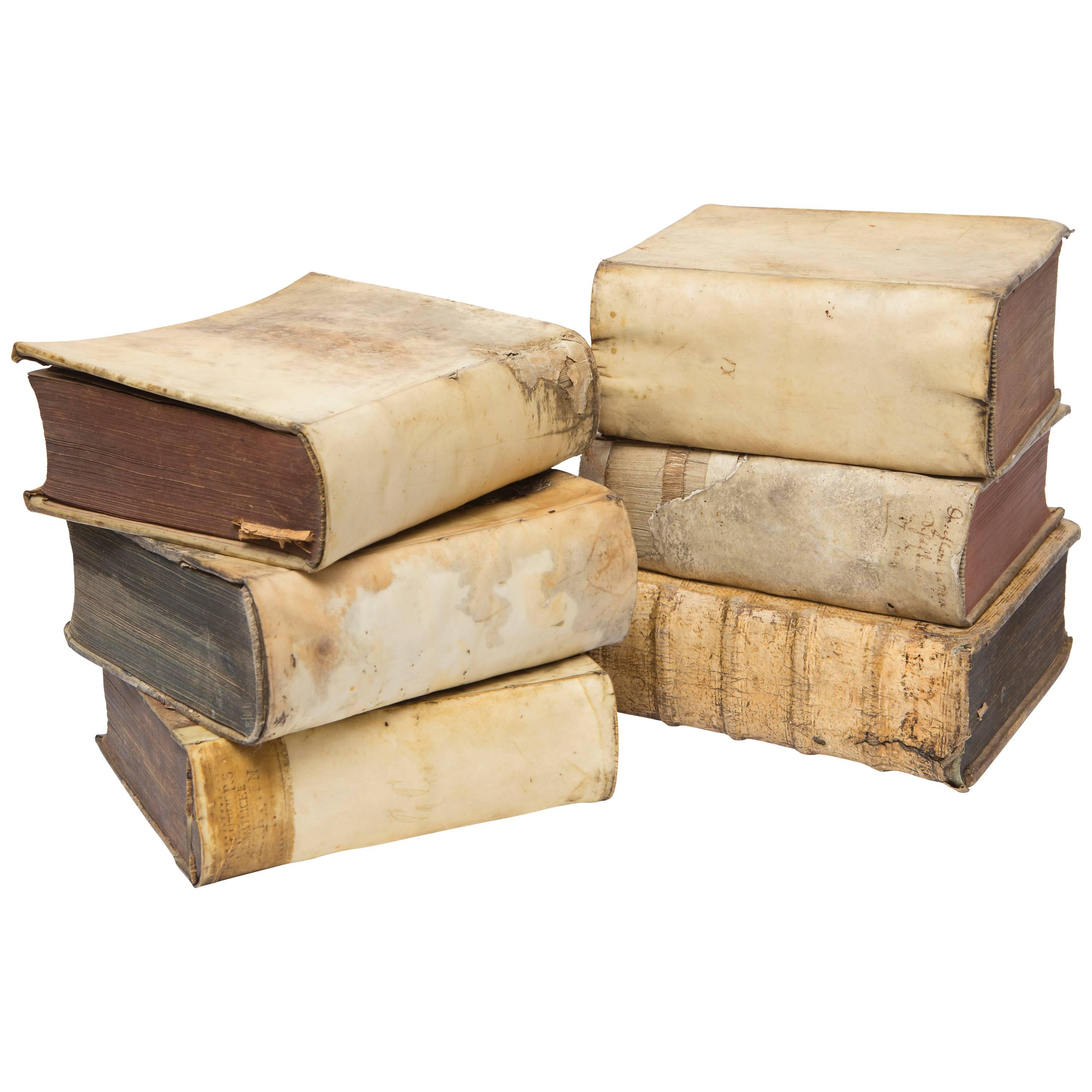 18th Century Vellum Books in a Collection of Six Books For Sale