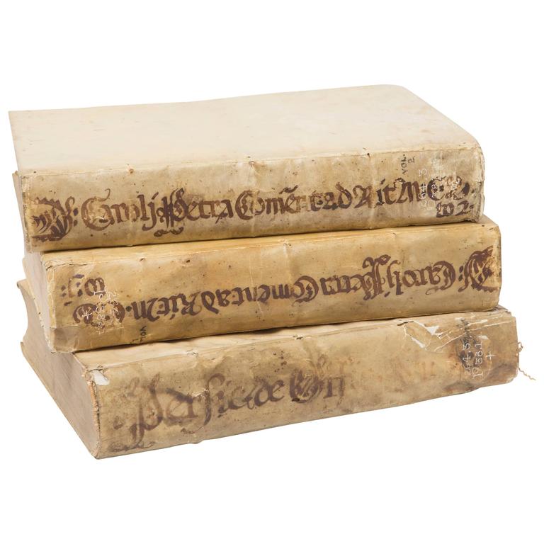 17th Century Vellum Books Set of Three at 1stdibs