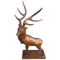 Fine Antique Bronze Steadfast Stag Deer Japan Aged Patina Mint condition