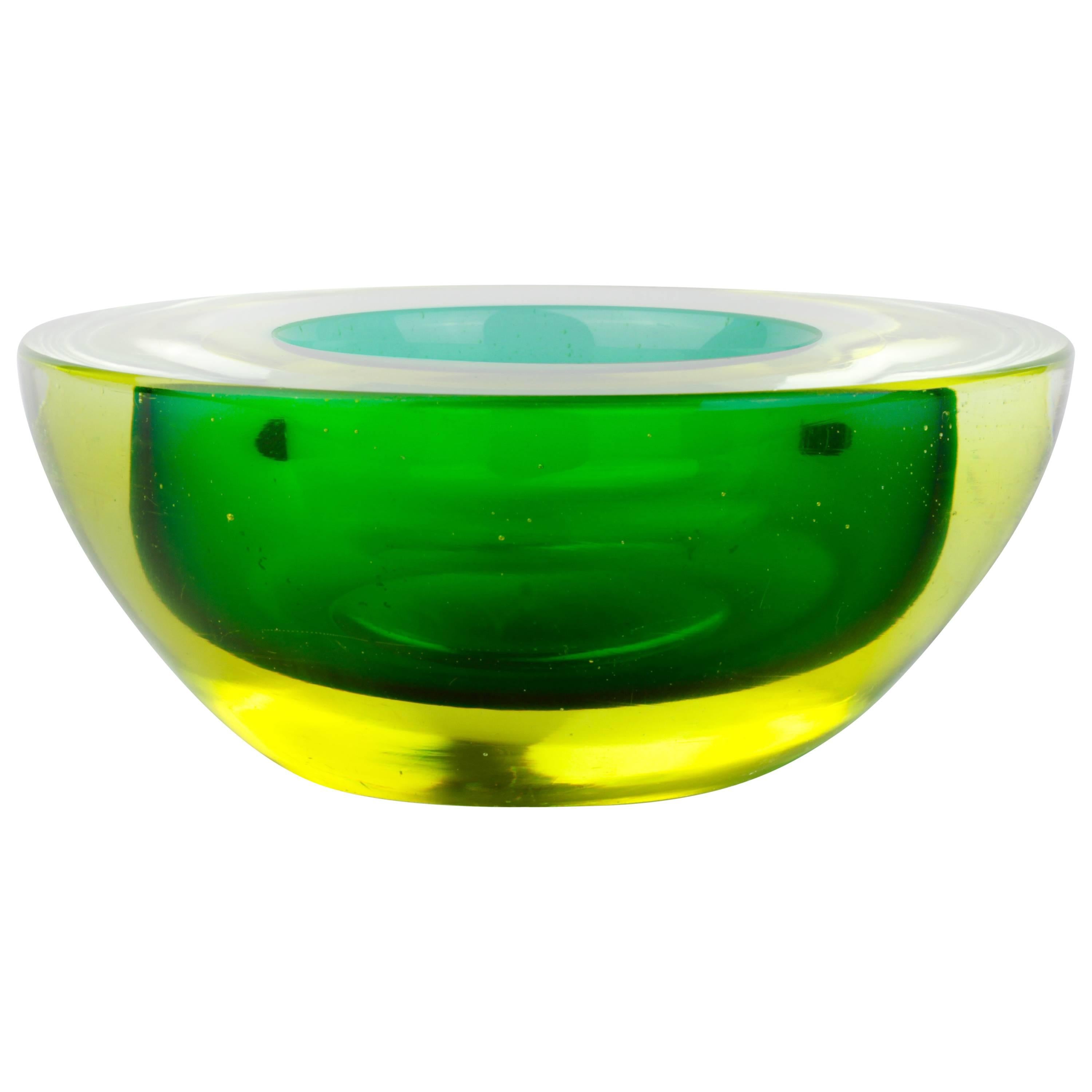 Rare Green and Yellow Murano Sommerso Glass Bowl by Seguso for Vetri d'Arte