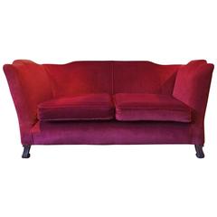 Antique Sofa Settee Knoll Style Victorian 19th Century Red Velvet