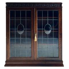Antique Bookcase Two-Door Display Cabinet Vitrine Oak Edwardian Glazed