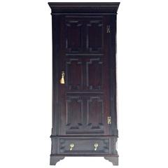 Antique Single Wardrobe Solid Oak Gothic Style, Early 19th Century