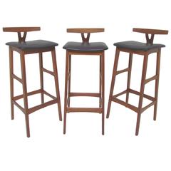 Set of Three Danish Teak Bar Stools by Erik Buck for Dyrlund, circa 1970s