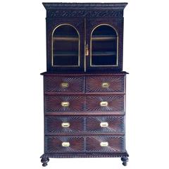 Antique Anglo Indian Campaign Chest of Drawers Cabinet, 19th Century