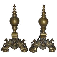 Late 19th Century Cast Bronze Andirons with Pegasus Winged Horses