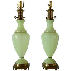 Pair of Opaline Green Glass Lamps 6