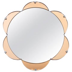 French Scalloped Floral Duo Colored Glass Mirror, circa 1950