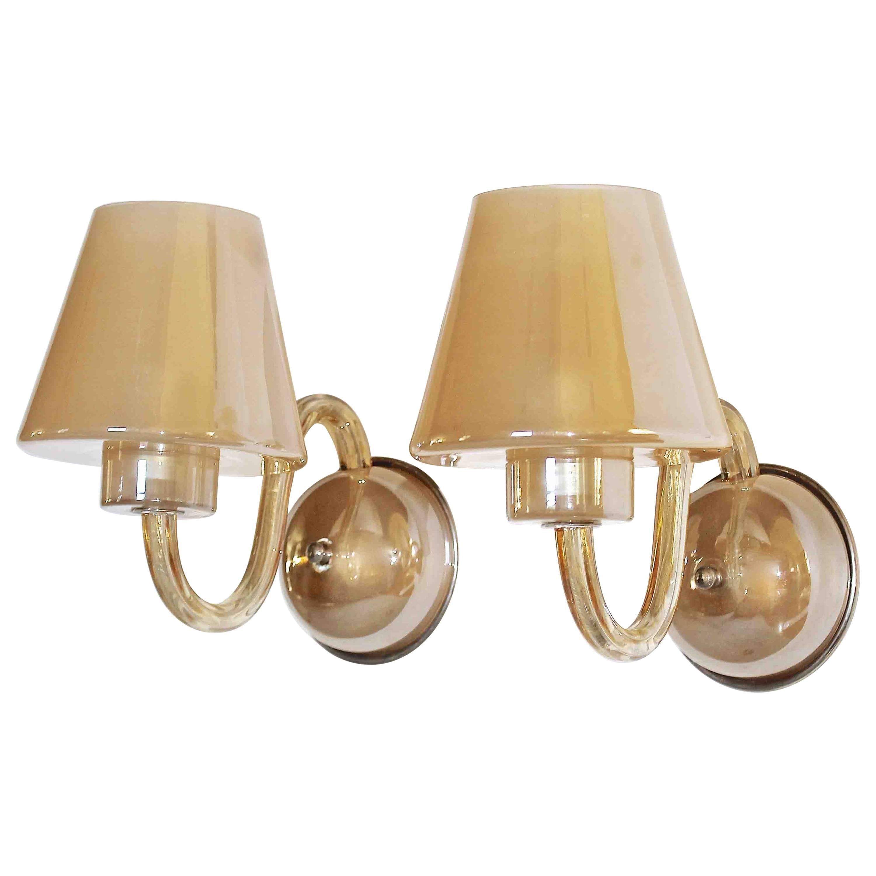 Pair of Murano Italian Gold Champagne Glass Wall Sconces