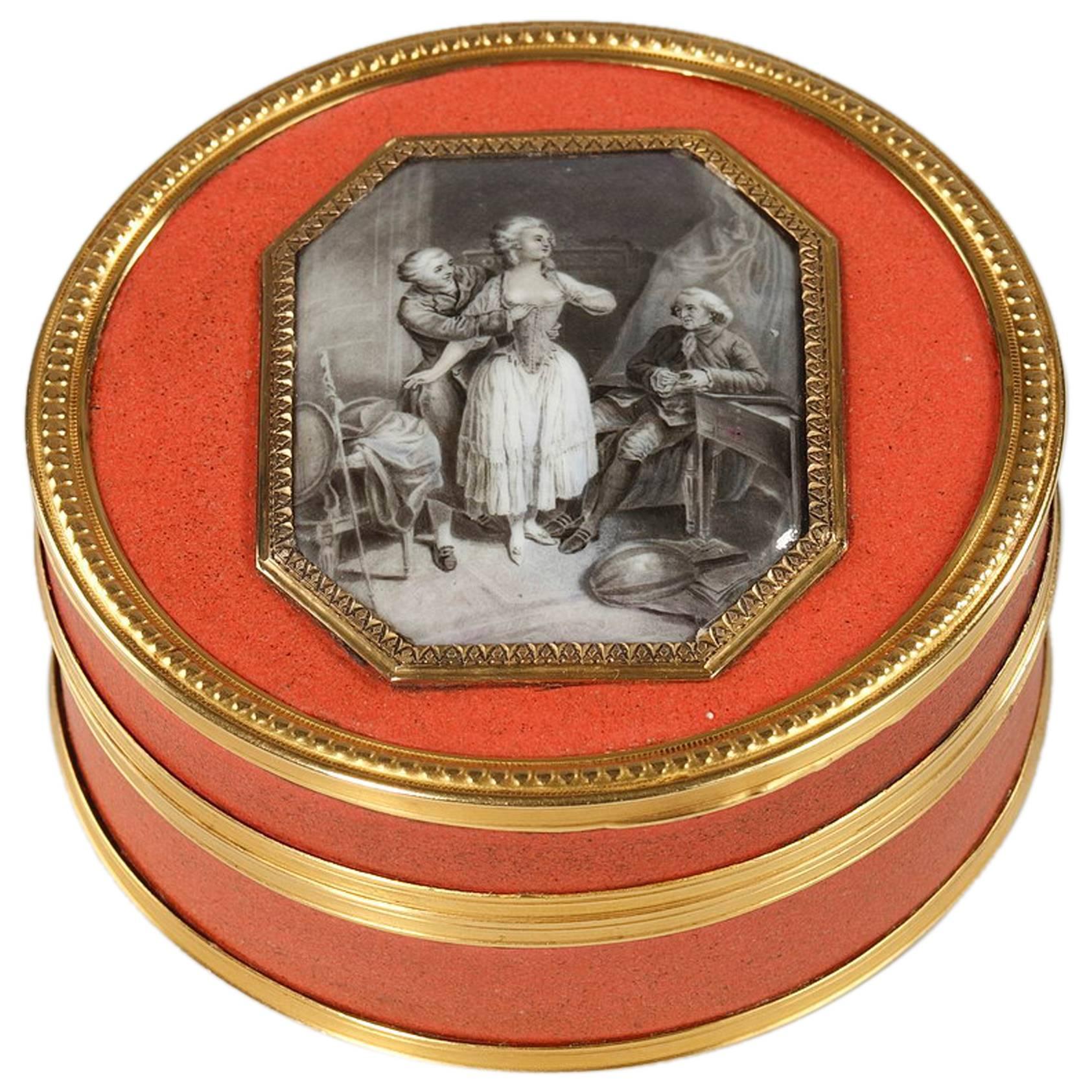 Lacquer Box with Erotic Enamel Medallion, Late 18th Century
