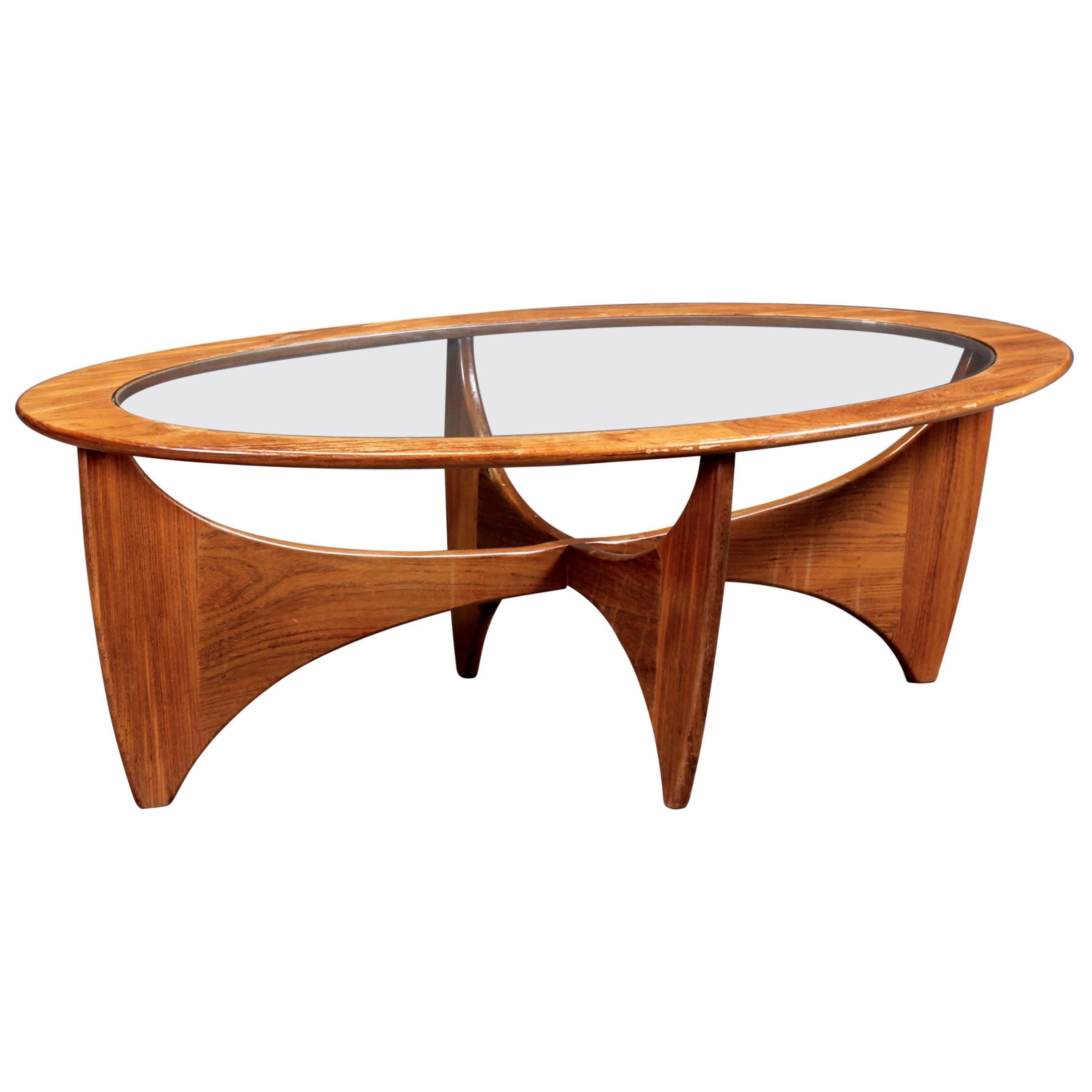 Oval Astro Teak Coffee Table with Glass Top by G-Plan