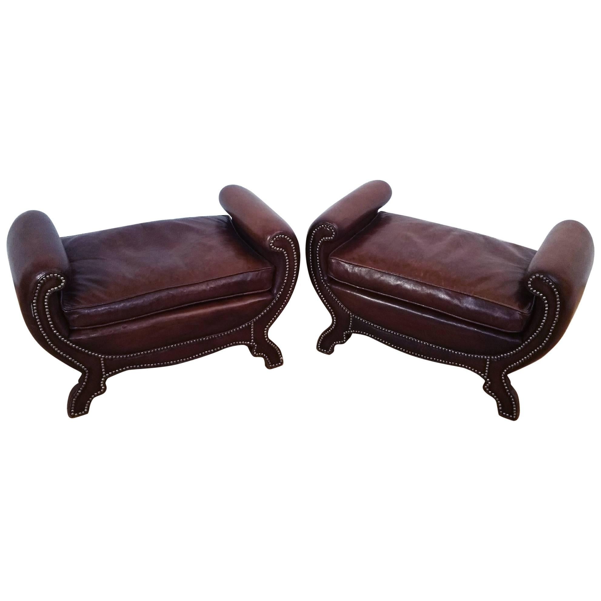 Pair of Regency Style Leather Upholstered Window Seats