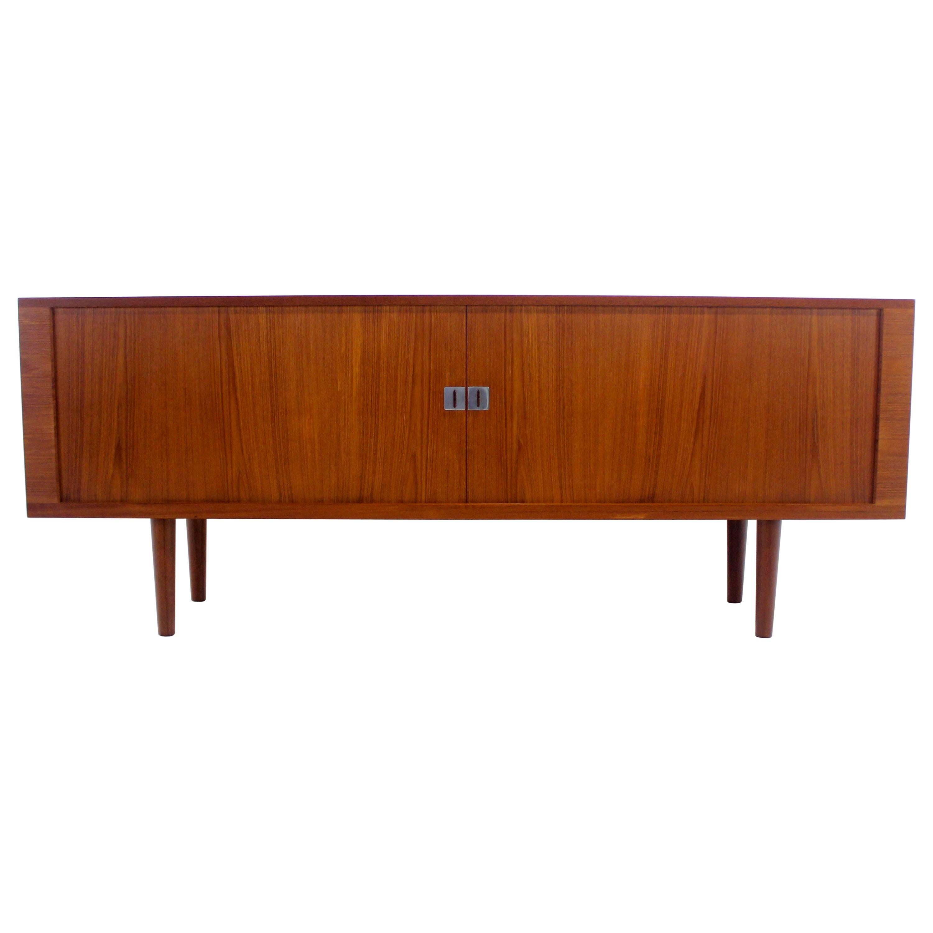 "The President" Danish Modern Teak Credenza with Tambour Doors by Hans Wegner For Sale