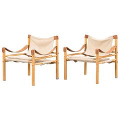 Pair of Arne Norell Safari Sirocco Lounge Chairs, Sweden,