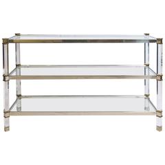 Three-Tier Lucite Brass and Aluminum Console 