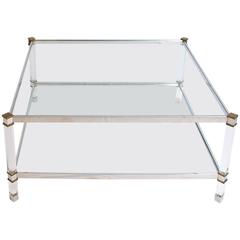 Two-Tier Lucite Brass and Aluminum Coffee Table
