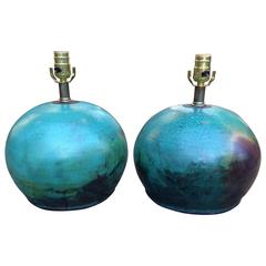 Pair of Raku Pottery Lamps