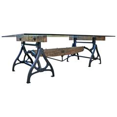 The Table. Vintage Industrial Wood Steel Cast Iron & Glass Conference Farm Dinin 4