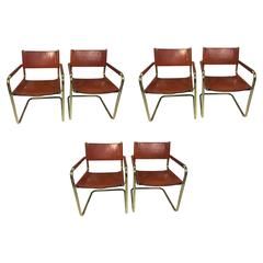 Stunning Set of Six Leather and Brass Tubular Chairs by Mart Stam
