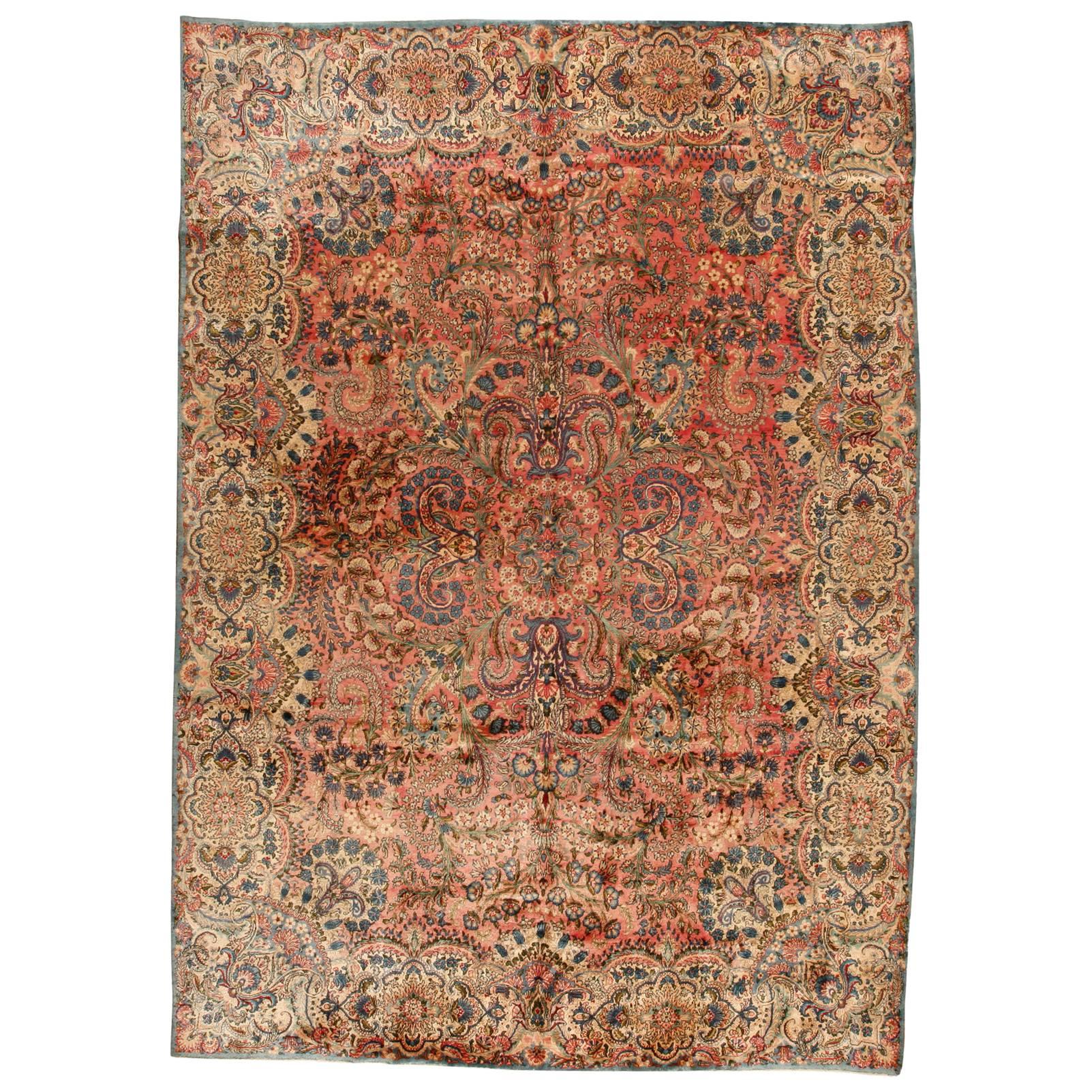 Antique Persian Lavar Kerman Carpet For Sale