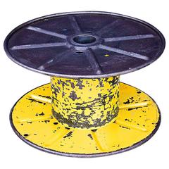 Vintage Steel Cable Spool in Bright Yellow, circa 1960s