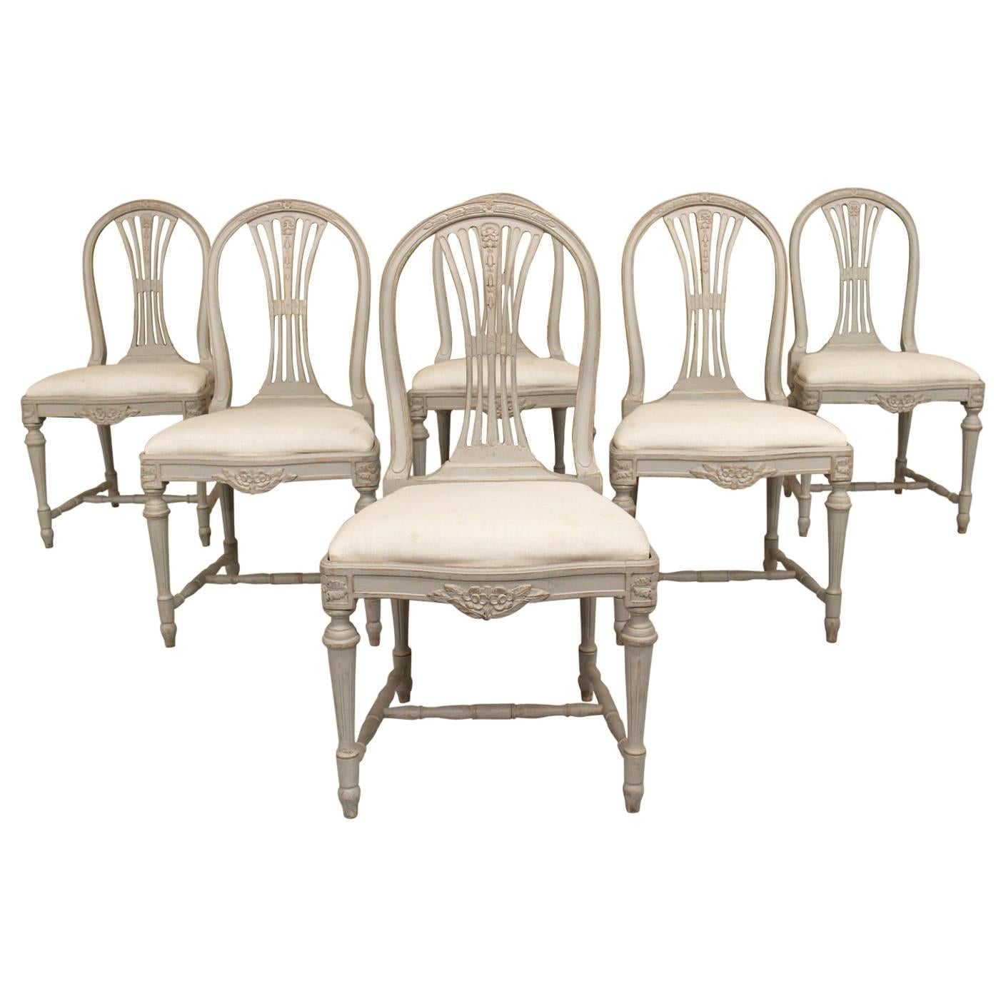 Set of Six Swedish Gustavian Style Painted Wood Side Chairs