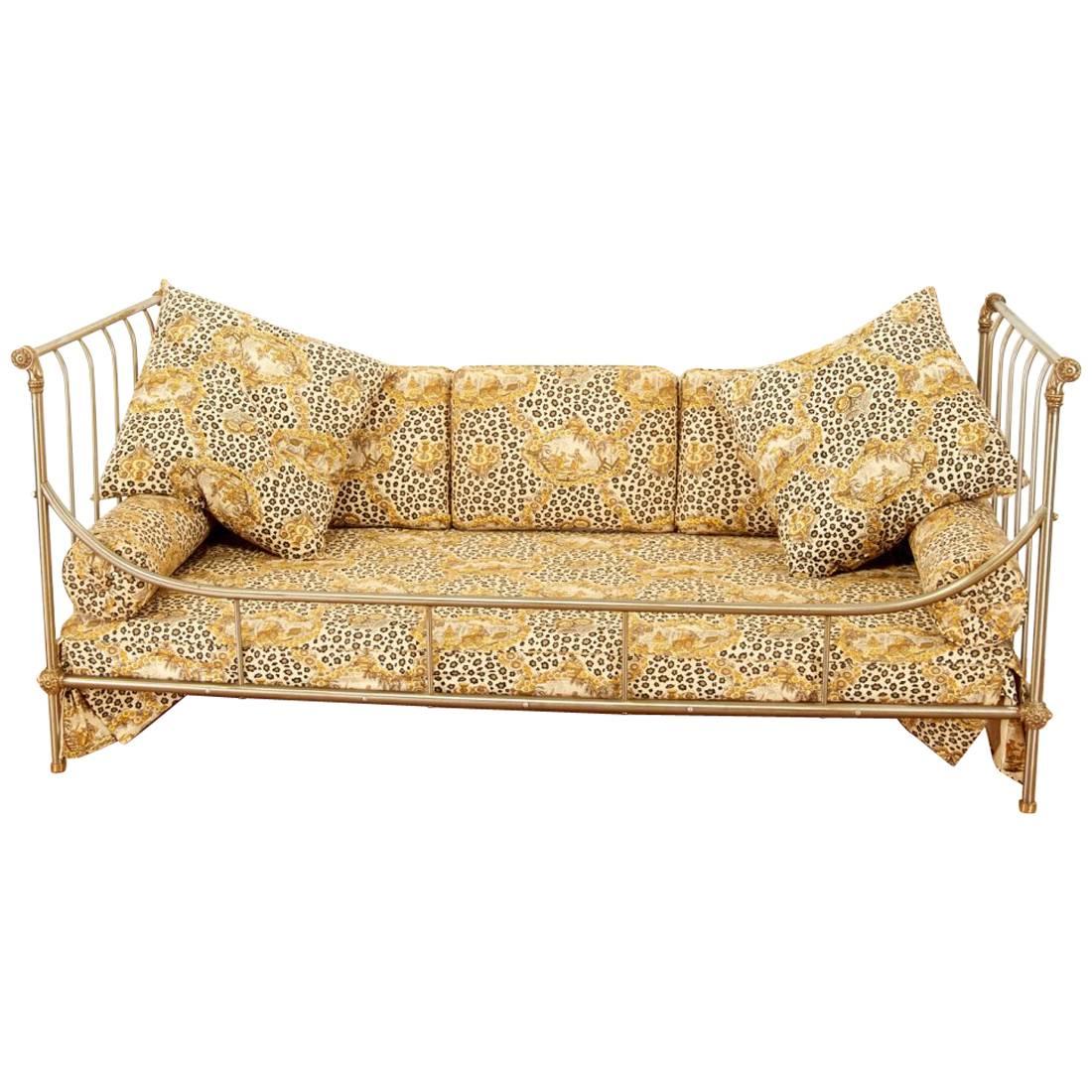 Exceptional Steel and Brass French Daybed by Maison Jansen with Fine Details For Sale