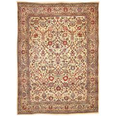 Antique Part Silk Persian Kashan Carpet