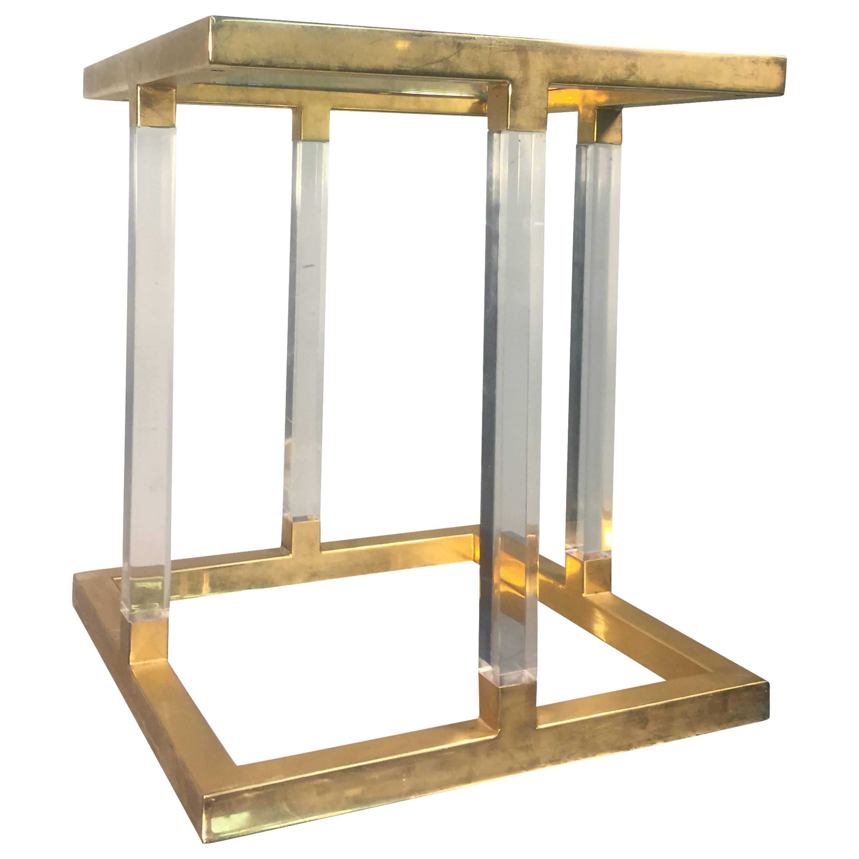 Amazing Lucite and Brass Accent, or Side Table by Charles Hollis Jones For Sale