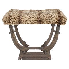 Art Deco Sabre Cast Iron Bench or Stool with Leopard Upholstery by Verona 11