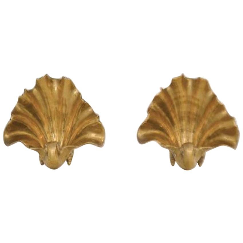 Pair of Italian Brass Shell Garniture For Sale