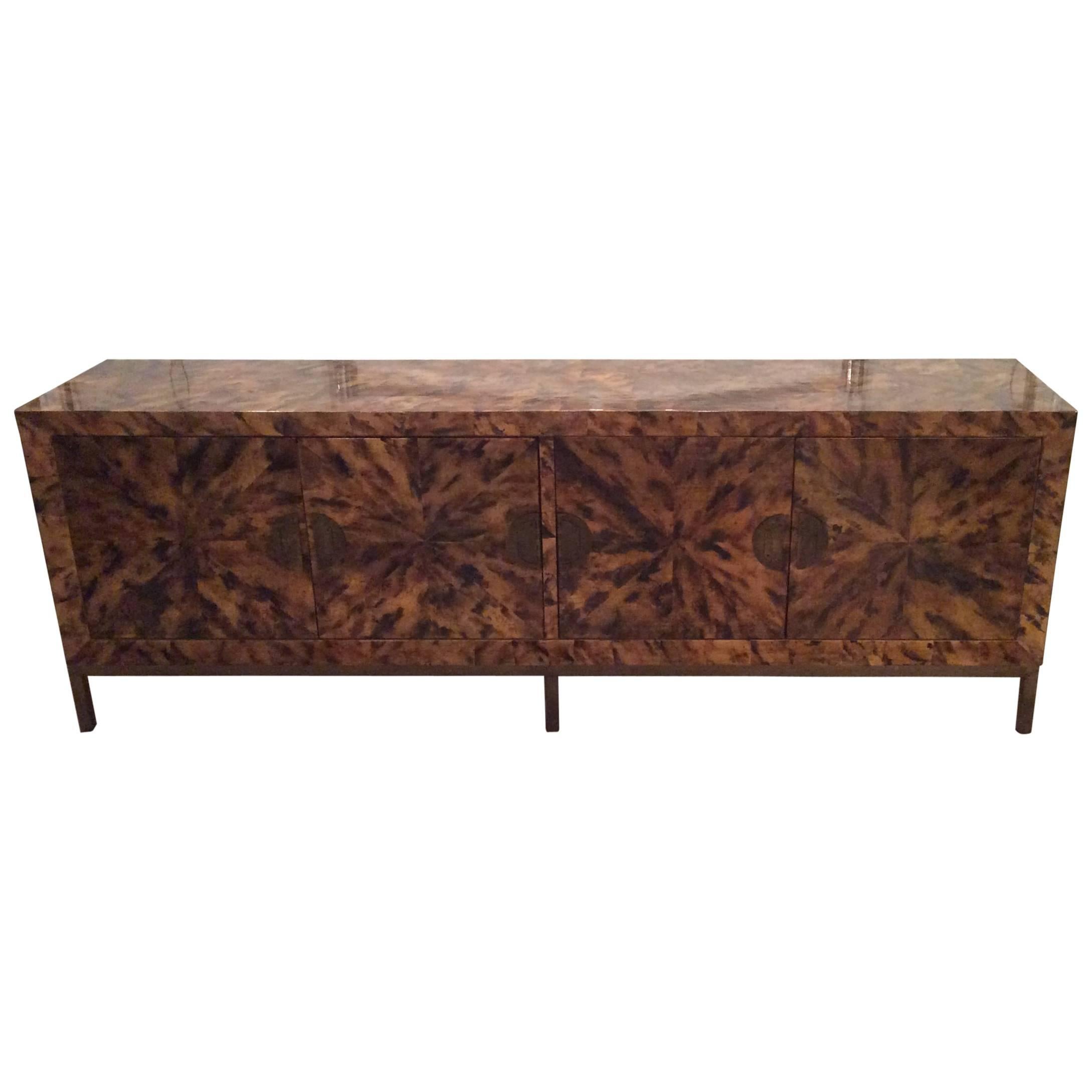 Credenza Buffet Dresser Brass Tortoise Shell  Mid-Century Modern Sideboard 