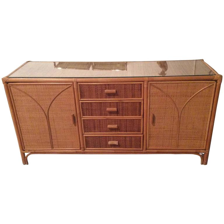 Rattan Sideboard Wicker Vintage Credenza Buffet Dresser Palm Beach
