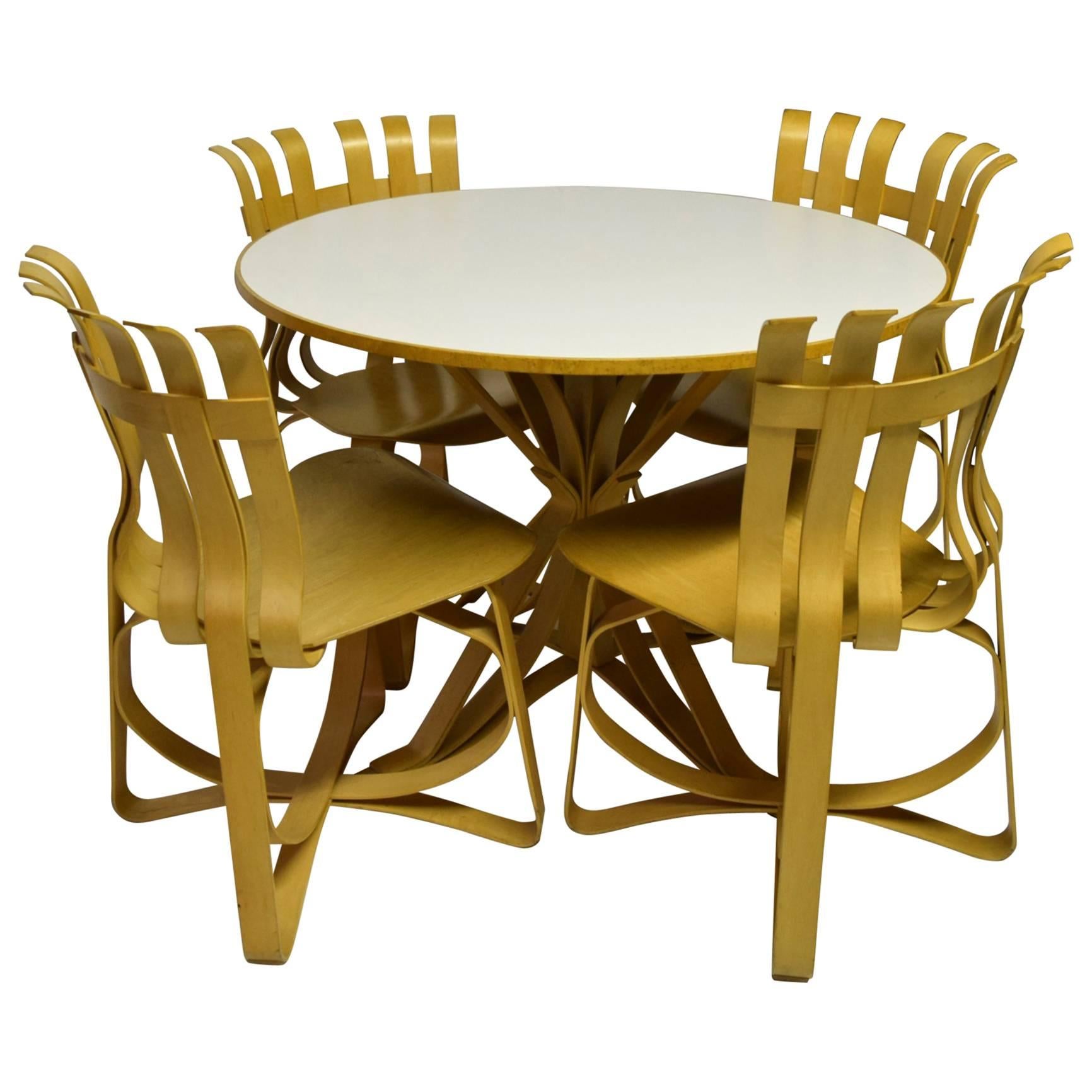 Dining Table and Four Chairs Designed by Frank Gehry for Knoll 1997, USA
