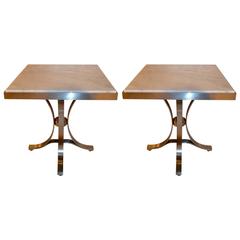 Pair of 1970s Steel and Marble Side Tables