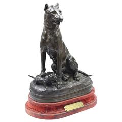 19th Century Patinated Bronze "Great Dane and Her Young" by Charles Valton