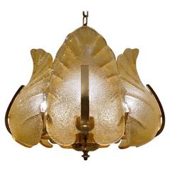 Vintage Carl Fagerlund Orrefors Chandelier Glass & Brass, 1960s, Sweden