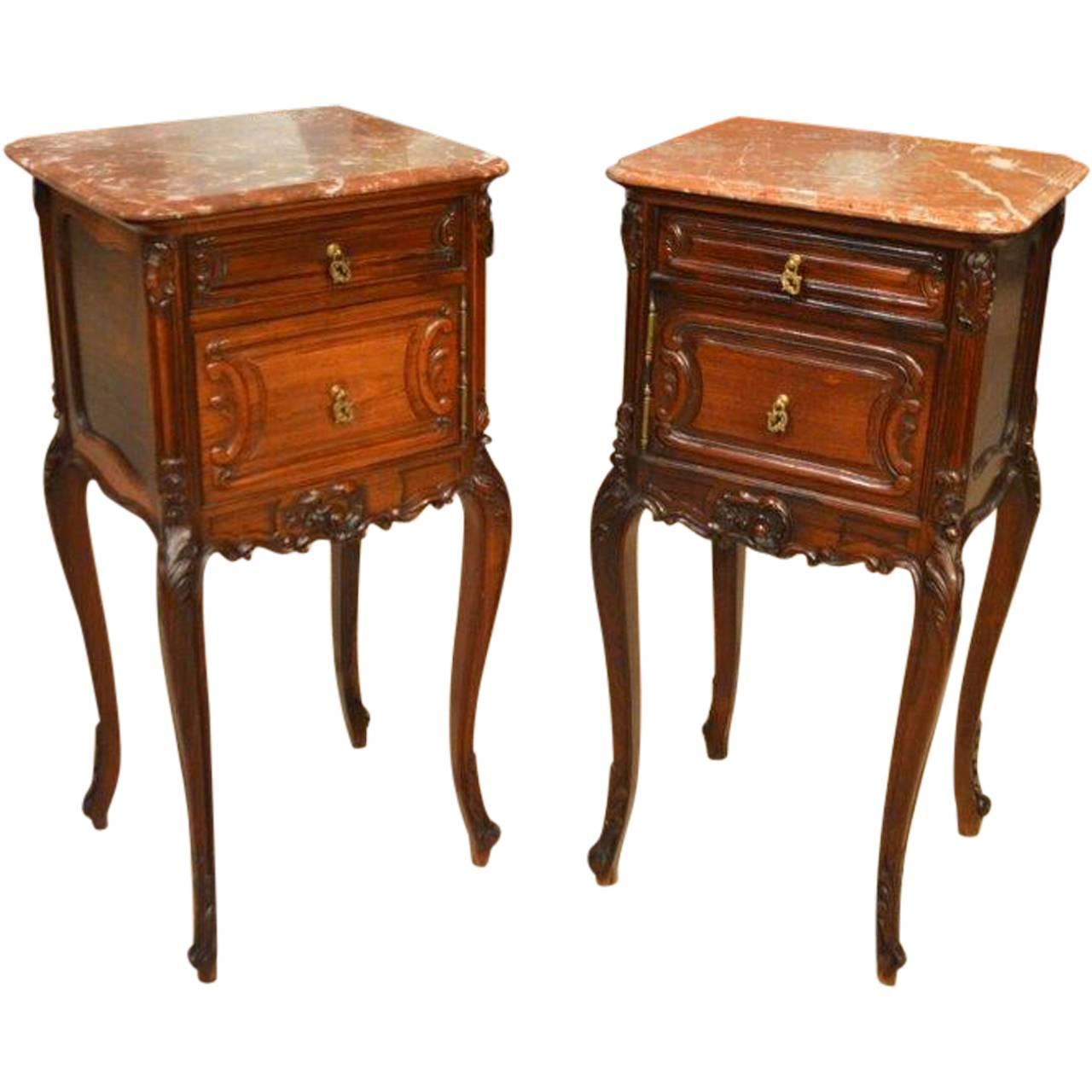 Superior Pair of Rosewood French Rococo Antique Bedside Cabinets