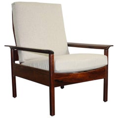1950s Rosewood Danish Lounge Chair by Hans Olsen with Pale Grey Upholstery
