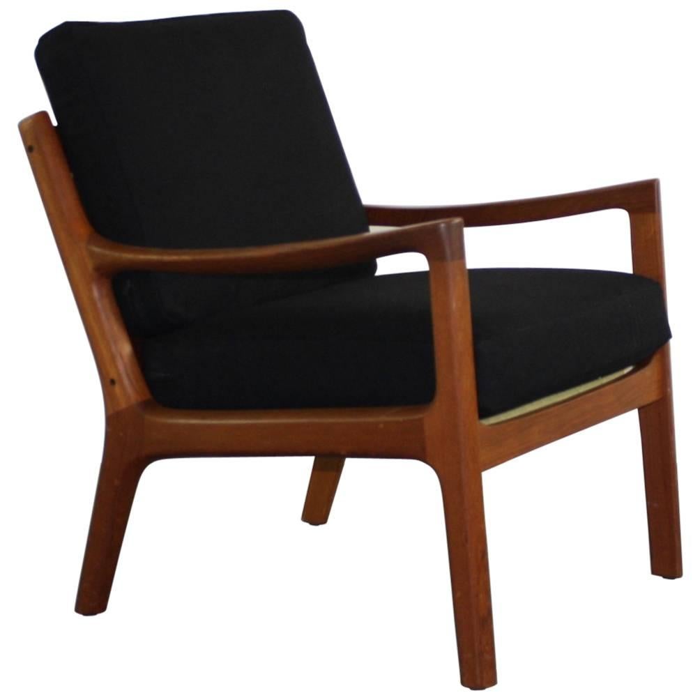 Ole Wanscher for France & Son Denmark 1960s Teak Lounge Chair Black Upholstery For Sale