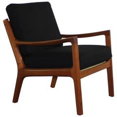 Ole Wanscher for France & Son Denmark 1960s Teak Lounge Chair Black Upholstery