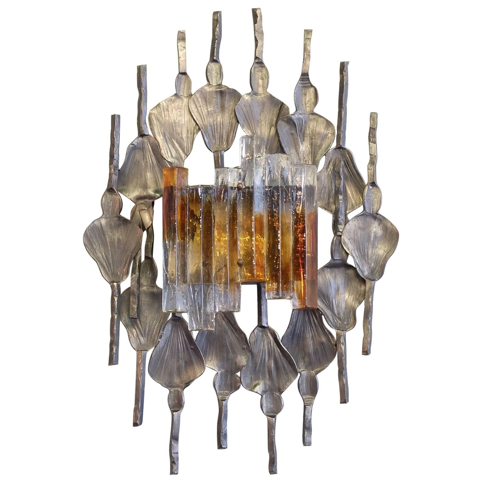 Brutalist Murano Wall Sconce by Tom Ahlstrom and Hans Ehrich 1970's For Sale