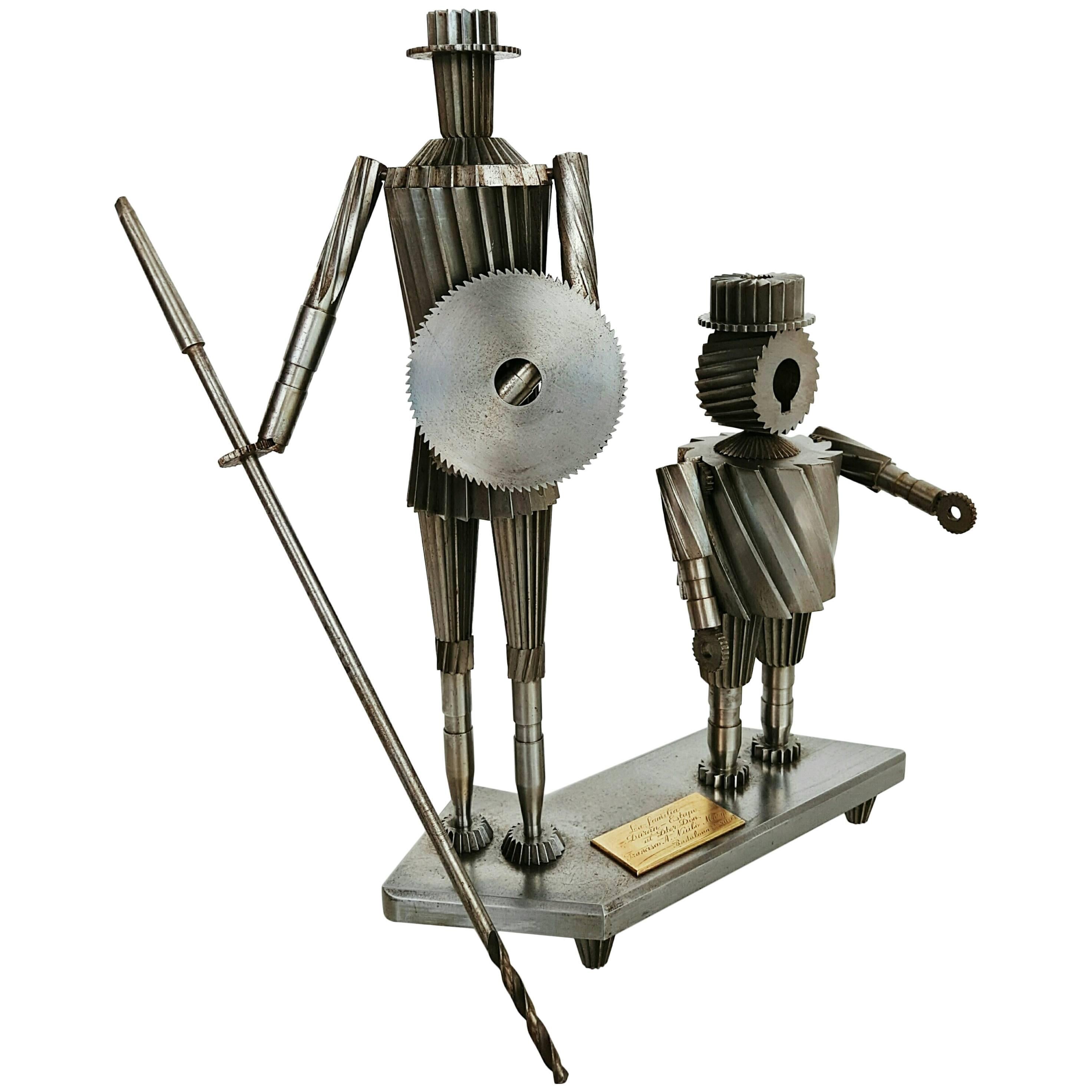 Don Quixote and Sancho Metal Sculpture Circa 1967  For Sale