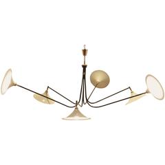 French Mid-Century Design XXXL 'Spider' Metal and Brass Chandelier Pendant Lamp