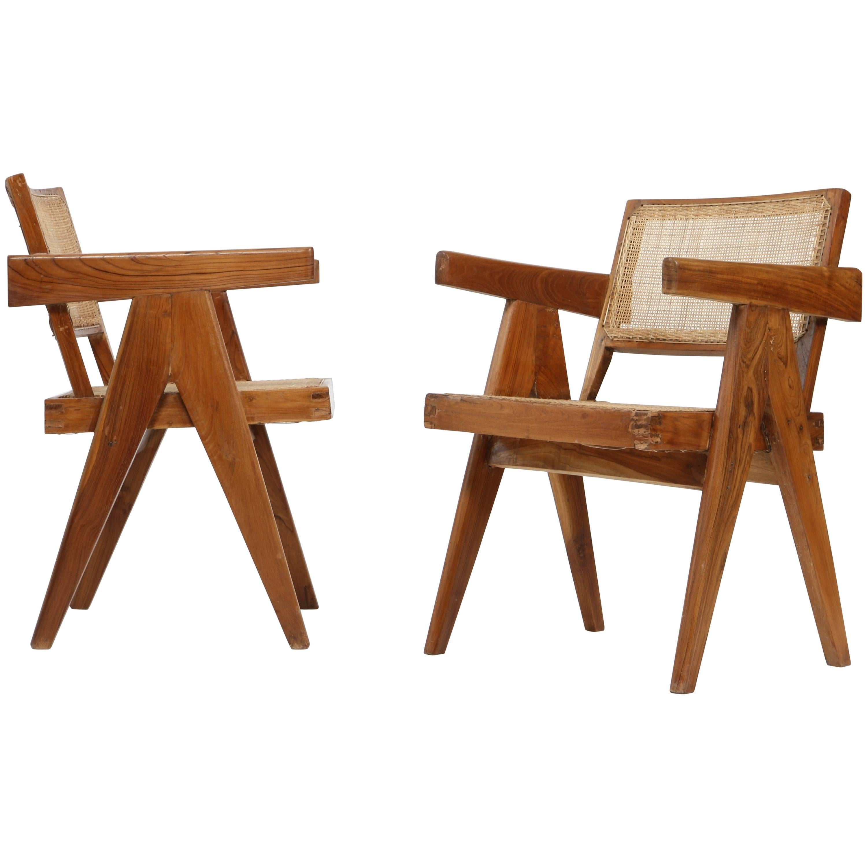 Set of Two Armchairs called "Office Cane Chairs" of Pierre Jeanneret