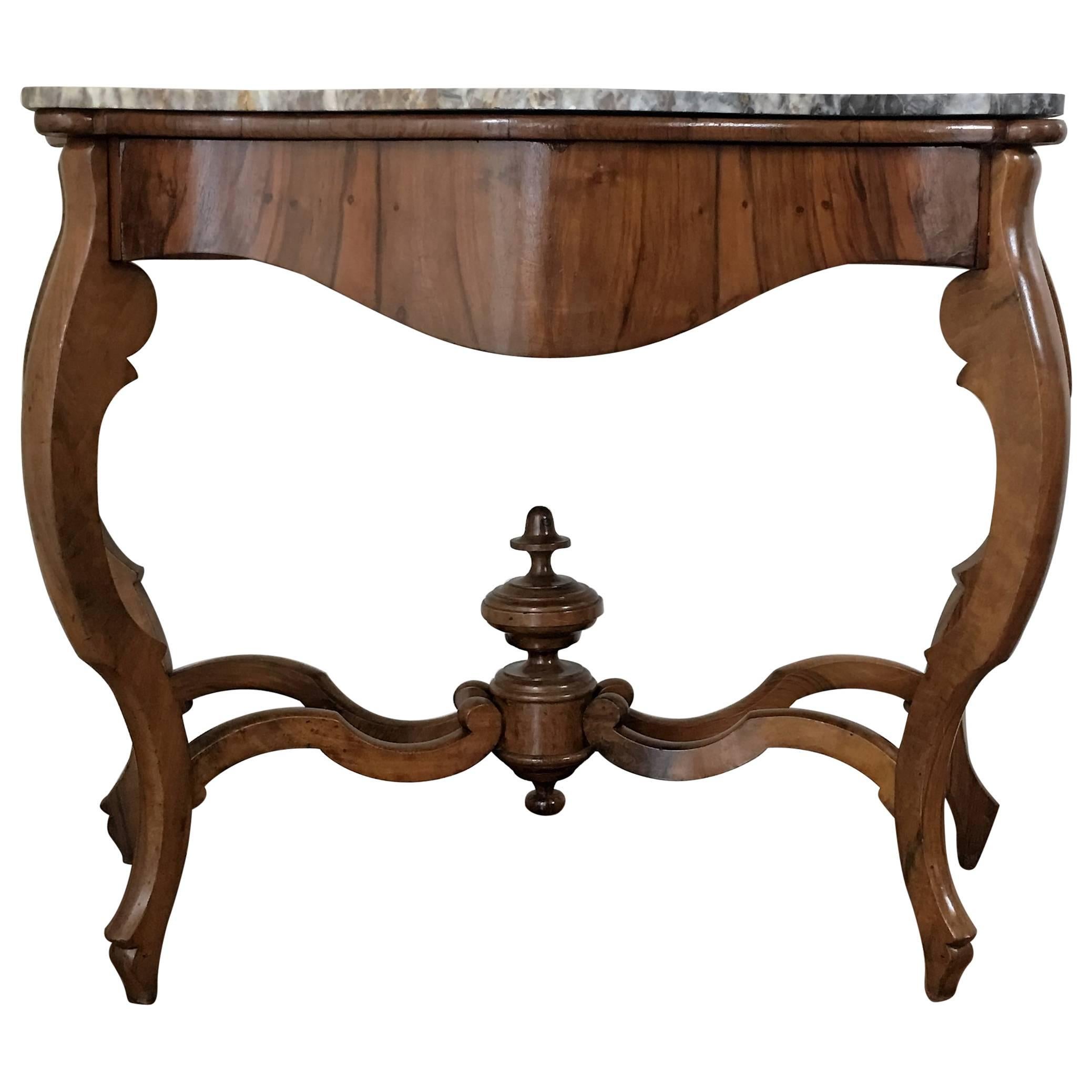19th Century Marble Top Walnut Console Table with drawer