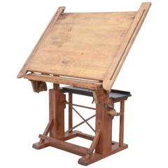 Antique Impressive Industrial Wooden Drafting Table