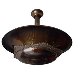 Art Deco chandelier tinted metal with glass inlays 7