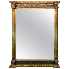 Antique Impressive Renaissance Blue Painted and Parcel Gilt Mirror