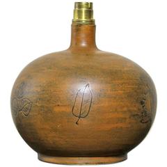 Rust Brown Ceramic Sgraffito Lamp Stand by Jacques Blin, France, 1950s